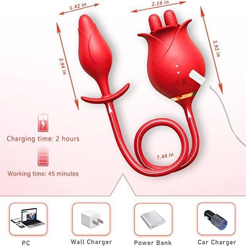 Dual Tongue Licking Rose Vibrator Anal Plug Sex Toy WECS-64 weaseusextoy Dual Tongue Licking Rose Vibrator Anal Plug Sex Toy WECS-64 weaseusextoy