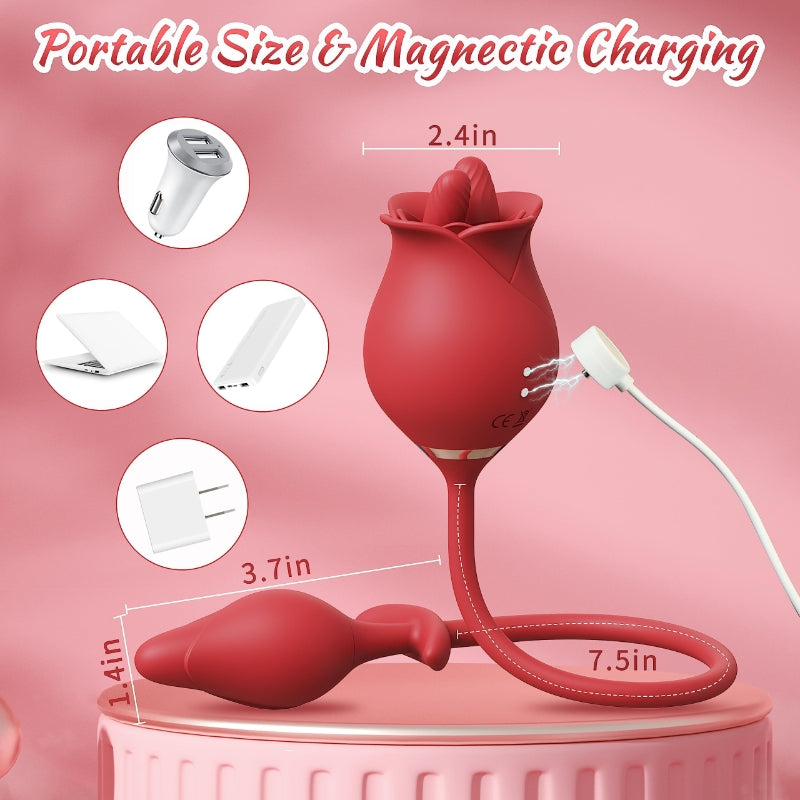 Dual Tongue Licking Rose Vibrator Anal Plug Sex Toy WECS-64 weaseusextoy Dual Tongue Licking Rose Vibrator Anal Plug Sex Toy WECS-64 weaseusextoy