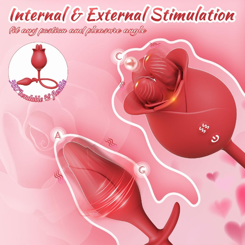 Dual Tongue Licking Rose Vibrator Anal Plug Sex Toy WECS-64 weaseusextoy Dual Tongue Licking Rose Vibrator Anal Plug Sex Toy WECS-64 weaseusextoy