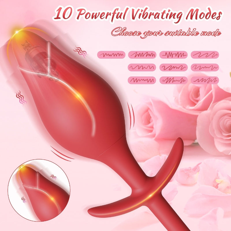 Dual Tongue Licking Rose Vibrator Anal Plug Sex Toy WECS-64