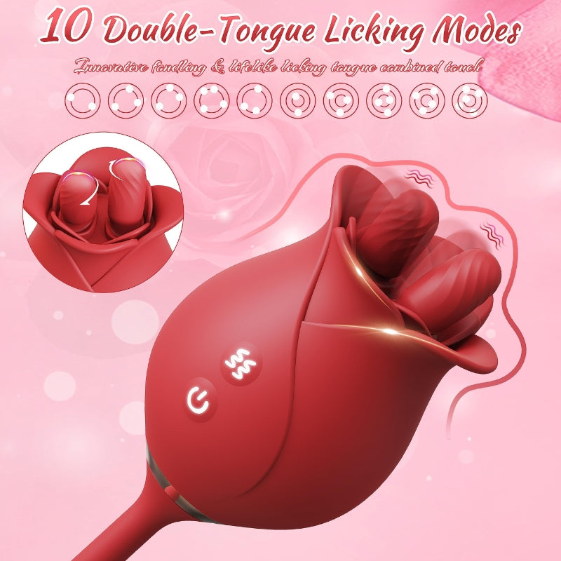 Dual Tongue Licking Rose Vibrator Anal Plug Sex Toy WECS-64